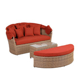 Outdoor Rattan Daybed with Retractable Canopy, Coffee Table, Weather-Resistant Cushions, and Pillows